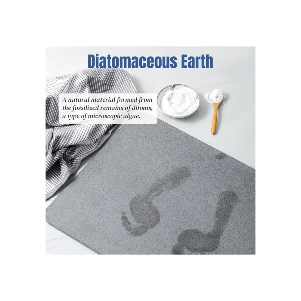 Premium Comfort Stone Bath Mat Grey Diatomaceous Earth Fast Drying Non-Slip New